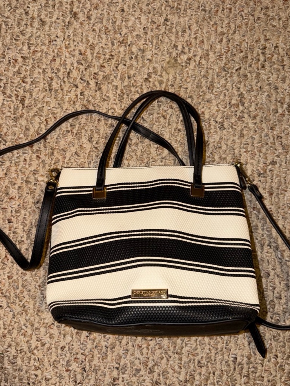 Black & White Striped Tote Bag with Removable Strap